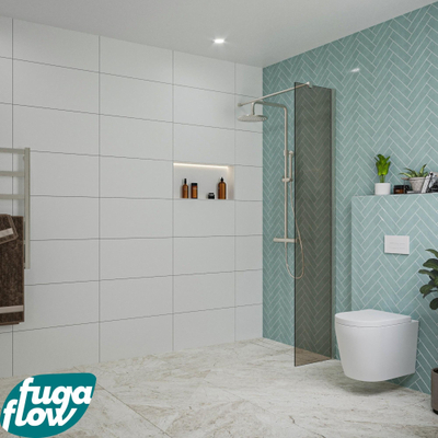 FugaFlow Eccelente Vetro inloopdouche badkamer - 40x200cm - rookglas - wandarm - geborsteld RVS