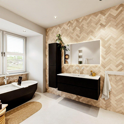 MONDIAZ VICA 120cm badmeubel onderkast Urban 2 lades. Wastafel DENIA midden 1 kraangat, kleur Glanzend Wit.