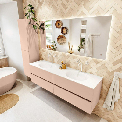 MONDIAZ Vica Badkamermeubelset - 170cm - onderkast rosee - 4 lades - wastafel moon dubbel - 2 kraangaten - 60cm hoge versie - talc