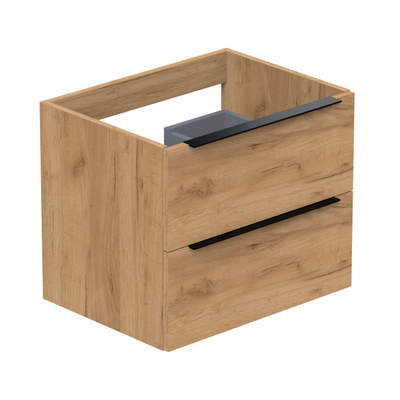 Thebalux Type onderbouwkast 60x45x50cm opbouwgreep zwart mat 2 softclose lades Standaard greep MDF/spaanderplaat nebraska eiken