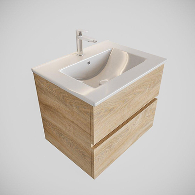 MONDIAZ VICA Badkamermeubelset - 60cm - 2 lades - wasbak Denia midden - 1 kraangat - solid surface washed oak