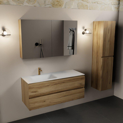 Mondiaz Aivy badmeubelset - 120x45x50cm - 1 kraangat - 1 wasbak talc Solid surface - Links - 2 lades - Met spiegelkast - Melamine Chai