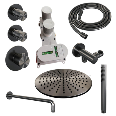 Brauer Gunmetal Edition Regendoucheset inbouw - hoofddouche 30cm - Wandarm - met inbouwdeel - Gladde knoppen - handdouche Staaf 1 stand - PVD - geborsteld gunmetal