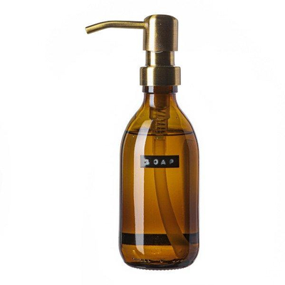 Wellmark Handzeep bruin glas messing pomp 250ml tekst SOAP