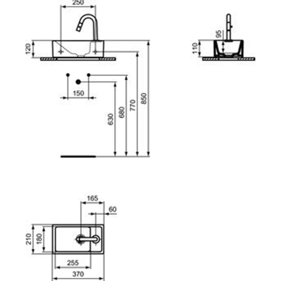 Ideal Standard Tempo fonteinset keramiek 37x21cm kraangat rechts wit