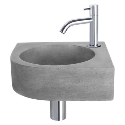 Differnz Cleo fonteinset - 31.5x31.5x10cm - Kwartrond - 1 kraangat - Gebogen chromen kraan - Beton Grijs