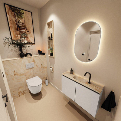 MONDIAZ TURE-DLUX 80cm toiletmeubel Linen. EDEN wastafel Frappe positie midden. Met 1 kraangat.