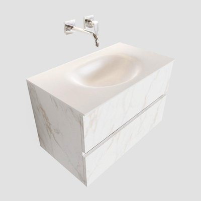 MONDIAZ VICA Badkamermeubelset - 80cm - 2 lades - wasbak Moon midden - 0 kraangaten - solid surface carrara marmer