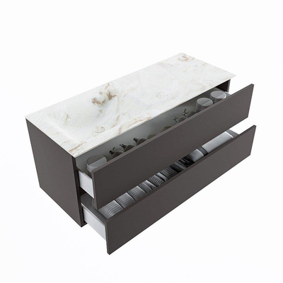 MONDIAZ VICA-DLUX Badkamermeubelset - 120cm - onderkast dark grey - 2 lades - inbouw wastafel cloud links - 1 kraangat - 60cm hoge versie - frape