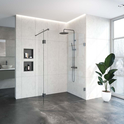 BRAUER Create Complete Profielloze Inloopdouche - 130x40cm - draaibaar - gunmetal geborsteld