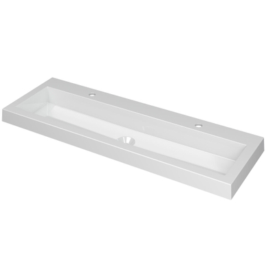 INK Dock wastafel - 120x40x6cm - 1 wasbak - 2 kraangaten - polystone wit glans