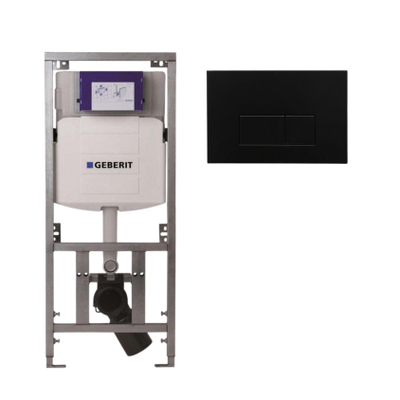 Geberit Inbouwreservoir - UP320 - QeramiQ metal bedieningsplaat - dualflush - rechthoekige knoppen - metaal zwart mat