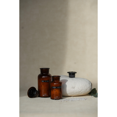 Wellmark Badzout bruin glas Apothekers pot 250ml Rozen tekst JUST RELAX