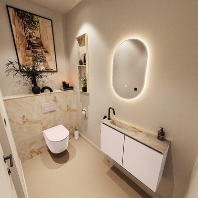 MONDIAZ TURE-DLUX 80cm toiletmeubel Rosee. EDEN wastafel Frappe positie links. Met 1 kraangat.