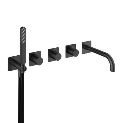 Hotbath Gal Afbouwdeel voor Inbouw bad/douche thermostaat 2 stopkranen met uitloop Geborsteld Gunmetal PVD