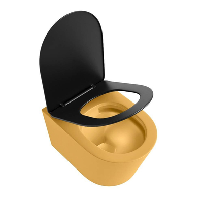 MONDIAZ LAVIE wandclosetpack - 36x53cm - diepspoel - rimless - Ocher (geel) - softclose - quick-release - toiletzitting - Urban (zwart)