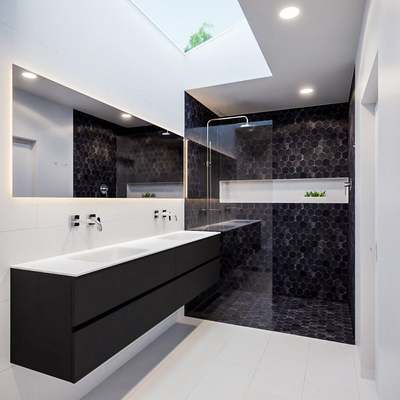 MONDIAZ VICA Badkamermeubelset - 200cm - 4 lades - wasbak Cloud dubbel - 0 kraangaten - solid surface urban