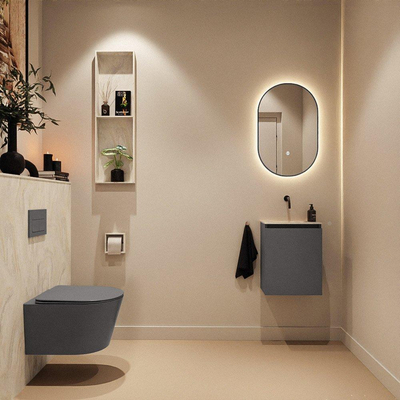 MONDIAZ TURE-DLUX 40cm toiletmeubel Dark Grey. EDEN wastafel Ostra positie midden. Zonder kraangat.