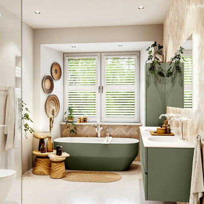 Mondiaz VICA Badkamermeubelset - 190cm - army - 4 lades - Wastafel MOON - dubbel 2 kraangaten - kleur talc - XL versie 60cm hoog