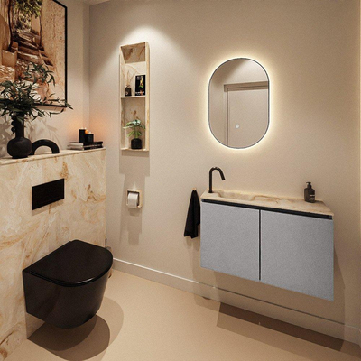 MONDIAZ TURE-DLUX 80cm toiletmeubel Plata. EDEN wastafel Frappe positie links. Met 1 kraangat.