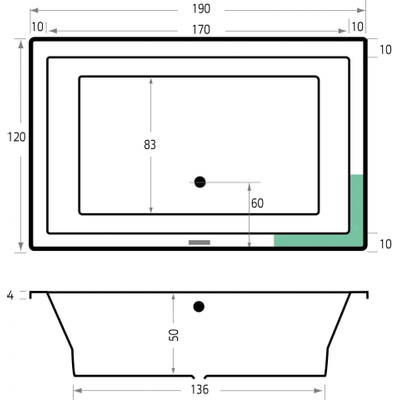 Xenz Society ligbad 190x120x50cm met poten zonder afvoer Acryl Bahama beige Hoogglans