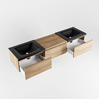 MONDIAZ BUKLA 180cm badmeubel met module 60 kleur Washed Oak met 3 lades. Wastafel CLOUD dubbel 0 kraangaten kleur Urban.