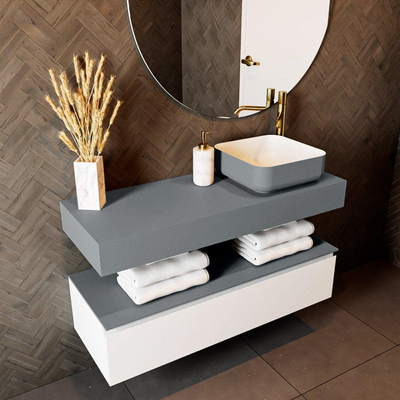 Mondiaz TOP 30 Vrijhangend Topblad - 110x30x12cm - geschikt voor waskom - Solid surface - Plata