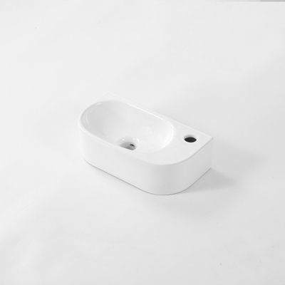 QeramiQ Pure Fontein - 40x22x12cm - Rechts - Glad - halfrond - 1 kraangat - Keramiek - Wit Mat