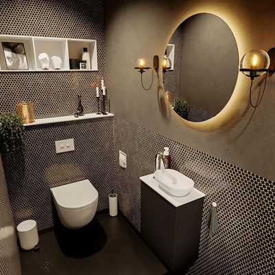 Mondiaz Fowy Toiletmeubel - 40x50x23cm - urban mat - 1 kraangat - wasbak rechts - 1 deur - solid surface - blad MDF - wasbak: wit