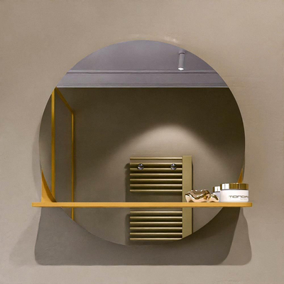 Mondiaz SPOT Badkamerspiegel - rond 50cm - spiegelplanchet - kleur Ocher