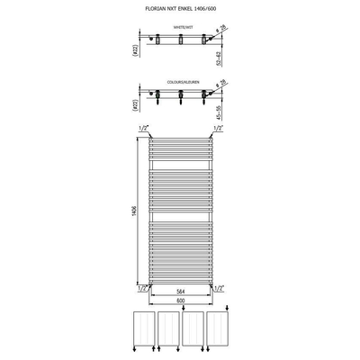 Plieger Florian Nxt designradiator enkel horizontaal 1406x600mm 881W mat zwart