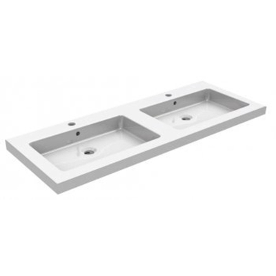 Wiesbaden Kera wastafel dubbel met 2 kraangaten 120x46x5 cm keramiek glans wit