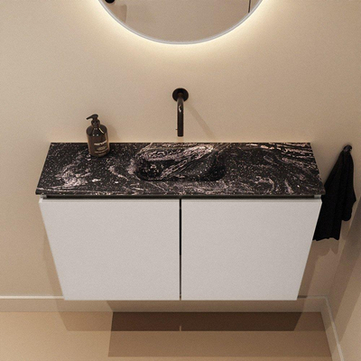 MONDIAZ TURE-DLUX 80cm toiletmeubel Linen. EDEN wastafel Lava positie midden. Zonder kraangat.