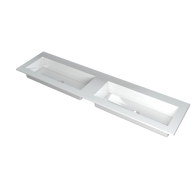 INK Kraft wastafel - 180x45x1cm - 2 wasbakken - 0 kraangaten - wit glans