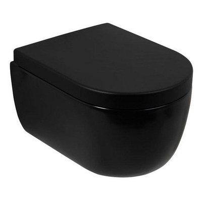 Plieger Kansas Toiletset - UP320 inbouwreservoir - wandcloset - compact - zitting - softclose - mat zwarte bedieningsplaat - ronde knoppen - mat zwart