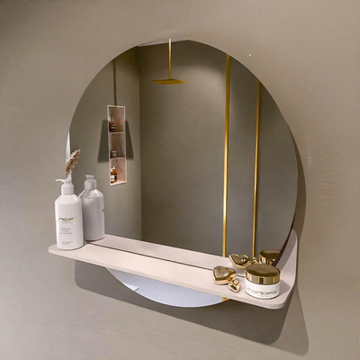 Mondiaz SPOT Badkamerspiegel - rond 60cm - spiegelplanchet - kleur Rosee