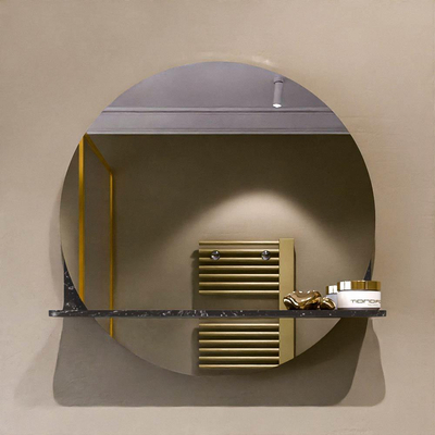 Mondiaz SPOT Badkamerspiegel - rond 50cm - spiegelplanchet - kleur Lava