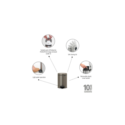 Brabantia NewIcon Pedaalemmer - 3 liter - kunststof binnenemmer - platinum