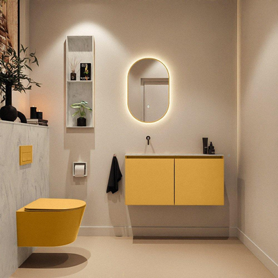 MONDIAZ TURE-DLUX 100cm toiletmeubel Ocher. EDEN wastafel Opalo positie links. Zonder kraangat.