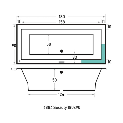 Xenz Society ligbad 180x90x50cm met poten zonder afvoer Acryl Antraciet Mat