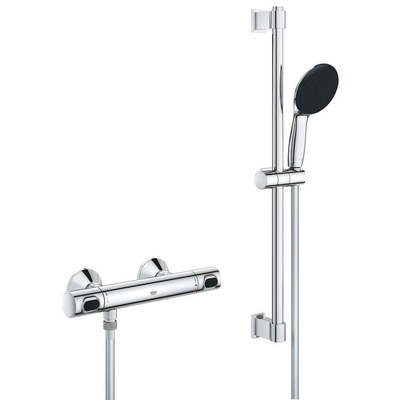 GROHE Precision Flow Doucheset - thermostatische douchekraan - met glijstangset - 60cm - ronde handdouche - 1 straalsoort - gladde doucheslang - chroom