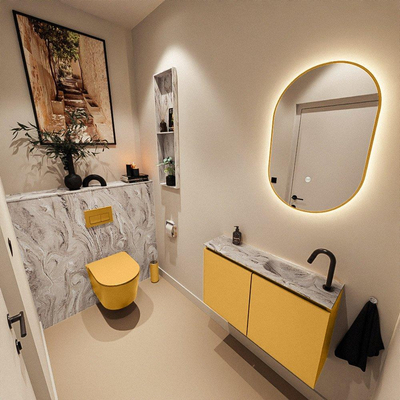MONDIAZ TURE-DLUX 80cm toiletmeubel Ocher. EDEN wastafel Glace positie rechts. Met 1 kraangat.