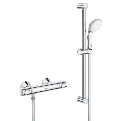 GROHE Precision Flow Glijstangset - 62cm - thermostatische douchekraan - ronde handdouche - 1 straalsoort - gladde slang - chroom