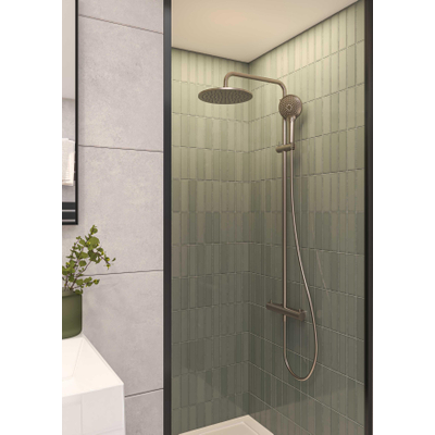 MAY Algemeen Regendoucheset opbouw met thermostaat incl. 3-standen handdouche en hoofddouche Ø 25cm Geborsteld nickel PVD