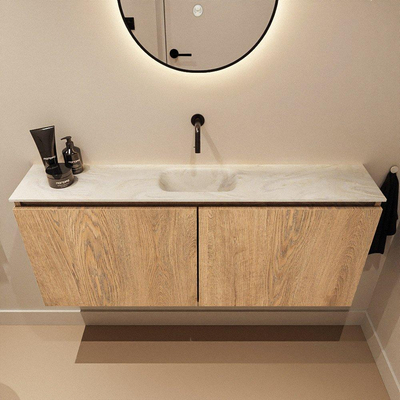 MONDIAZ TURE-DLUX 120cm toiletmeubel Washed Oak. EDEN wastafel Ostra positie midden. Zonder kraangat.