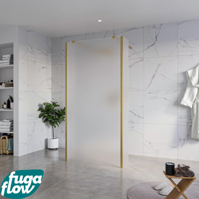 FugaFlow Eccelente Vetro Vrijstaande inloopdouche badkamer - 100x200cm - Glas mat - antikalk - 8mm veiligheidsglas - 2 zijwanden 40cm - met wandarmen en hoekprofielen - Messing geborsteld (goud) -