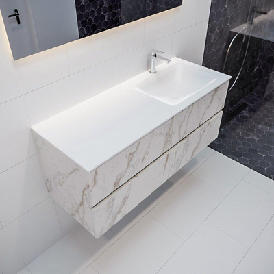 MONDIAZ VICA Badkamermeubelset - 120cm - 4 lades - wasbak Cloud rechts - 1 kraangat - solid surface carrara marmer