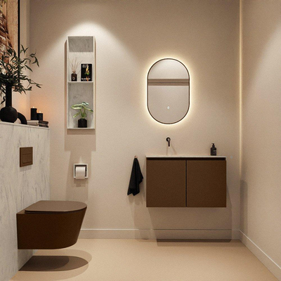 MONDIAZ TURE-DLUX 80cm toiletmeubel Rust. EDEN wastafel Opalo positie links. Zonder kraangat.