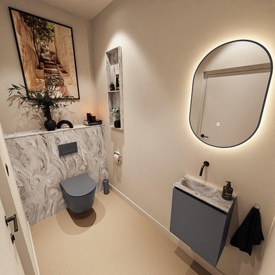 MONDIAZ TURE-DLUX 40cm toiletmeubel Dark Grey. EDEN wastafel Glace positie links. Zonder kraangat.
