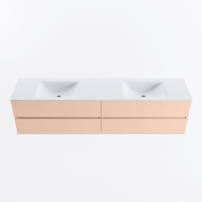 MONDIAZ VICA Badkamermeubelset - 200cm - onderkast rosee - 4 lades - wastafel cloud dubbel - zonder kraangaten - 60cm hoge versie - talc